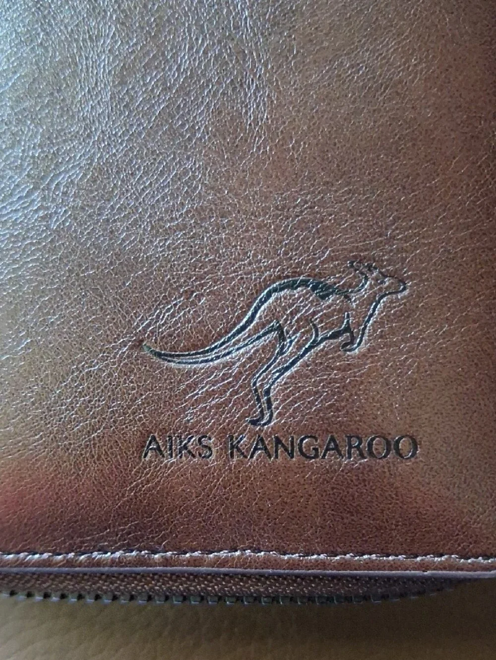 Brown Leather Zip Card Wallet with Wrist Strap